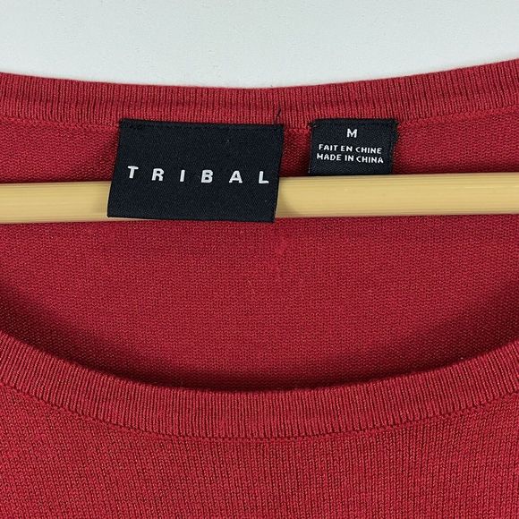 Tribal Long Sleeve Red Textured Knit Pullover Top Shirt Sweater Womens Medium - Picture 5 of 6
